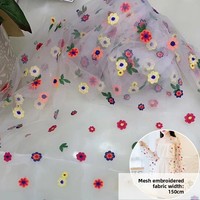 Kain Organza Tulle Bordir Baru 2026, Kain Jala Voile Tulle Berbunga 3D Warna-warni untuk Gaun Rok