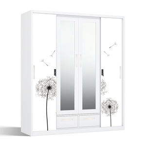 Armoire en acier moderne imprimée avec 4 portes coulissantes, miroir et tringle de suspension - Product Image 2