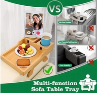 Grand support de téléphone portable à 360 ° Plateau d'accoudoir de canapé en bambou portable avec plateau de table d'ustensiles de cuisine portable à 360 °