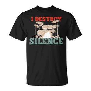 Camiseta I Destroy Silence Drummer, camiseta promocional negra para hombre - Product Image 1
