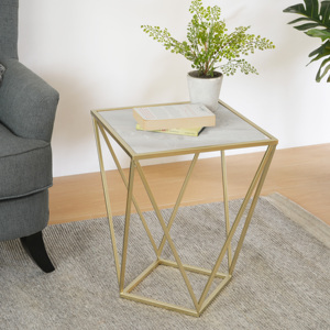 Glass Side <b>Table</b> Gold White Color Modern Geometric Design Living Room <b>Decor</b> - Product Image 1