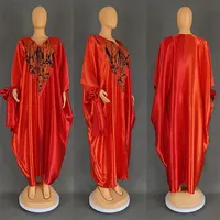 Gaun Afrika Ukuran Besar untuk Wanita 2024, Musim Gugur dan Semi, Elegan, Kerah V, Gaun Pesta Malam, Maxi Dress, Boubou, Busana Muslim, Kaftan