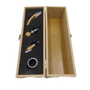 Coffret cadeau en bambou pour vin avec tire-bouchon 4 en 1, étui de rangement en bois pour accessoires de bouteille de vin rouge, 36x11x12cm - Product Image 5