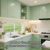 Ensemble de rangement de cuisine en panneaux MDF écologiques de style européen moderne vert frais avec finition mélamine et quincaillerie personnalisée