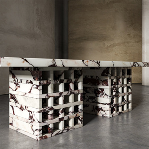 Luxury Marble Furniture Rectangle Shape Marble Fluted <strong>Square</strong> Base Natural Stone <strong>Dining</strong> <strong>Table</strong> - Product Image 2