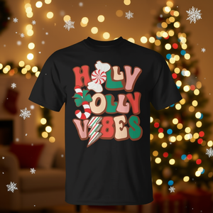 Camiseta navideña Holly Jolly Vibes para hombres y mujeres, regalo divertido para las fiestas, ropa navideña - Product Image 3
