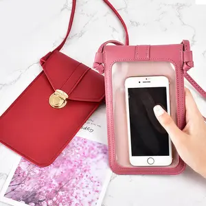 新しいファッションpvcタッチスクリーン財布電話バッグとケース携帯電話puミニクロスボディ携帯電話バッグ