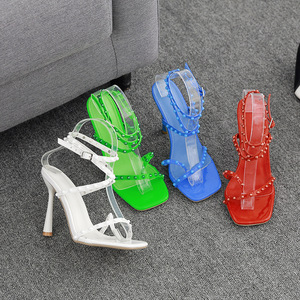 Sandales d'été pour femmes, chaussures en PU, mode, à brides croisées, talons à clous, à lacets, escarpins de soirée, <span class=keywords><strong>taille</strong></span> <span class=keywords><strong>35</strong></span>-42, <span class=keywords><strong>blanc</strong></span>, rouge, vert, bleu - Product Image 5