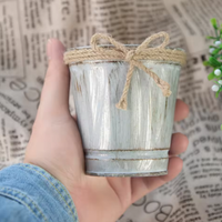Rétro Vintage Corde Artisanat Étain Métal Fer Baril Fleur Seau Pot Suspendu Balcon Jardin Succulent Cactus Plante Planteur Décor