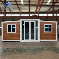 Casa Contenedor Expandible de Lujo de 20 y 40 pies con Acabado de Madera, Doble Ala, Puerta de Cristal, Villa Modular Prefabricada para ADU en Patios Traseros de EE. UU.