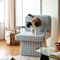 Fauteuil pivotant à 360 degrés avec structure en métal chromé et coussin en tissu à carreaux pour la maison, le bureau, le salon, la chambre à coucher, le bureau d'étude
