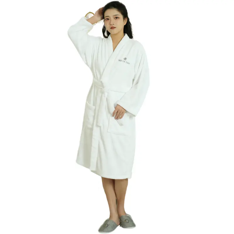 Miglior prezzo accappatoio in velluto corallo donna Warm Soft Robe Solid flanella Kimono bianco manica lunga accappatoio