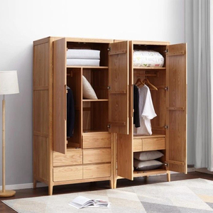 Natural Walnut Solid Wood <b>Wardrobe</b> Floating Wall Mounted Closet Space Saving Storage for Modern Bedroom Decor - Product Image 2