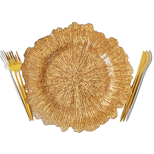 <span class=keywords><strong>Assiette</strong></span> de présentation décorative de luxe de 13 pouces en vrac pas cher rouge bleu rose feuille d'or rose argent récif acrylique table de mariage en <span class=keywords><strong>plastique</strong></span> - Product Image 4