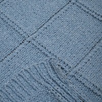 Couverture en tricot jacquard texturé à carreaux, bleu brume, en chenille douce et chaude, lavable, pliable, pour toutes les saisons