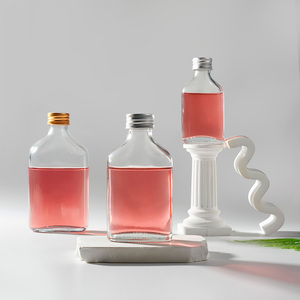 Wholesale 100ml 200ml 250ml Empty Glass <strong>Flask</strong> <strong>Bottle</strong> With Screw Lids for Juice Drinking Coffee Liquor Beverage Wine - Product Image 5