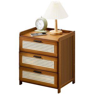 Table de Chevet Moderne de Luxe en Bois avec Tiroir et Rattan Blanc, Meuble de Rangement Style Mid-Century pour Chambre à Coucher - Product Image 4
