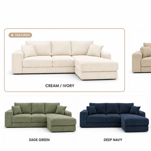 Modulares L-förmiges Beige Cord-Ecksofa Erweiterbar & Umwandelbar für Apartment-Wohnzimmer - Product Image 1