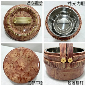 Lot de 4 boîtes repas isothermes portables en bois grainé, empilables, pour garder les aliments au chaud, ensemble chauffe-plats type Hot Pot - Product Image 3