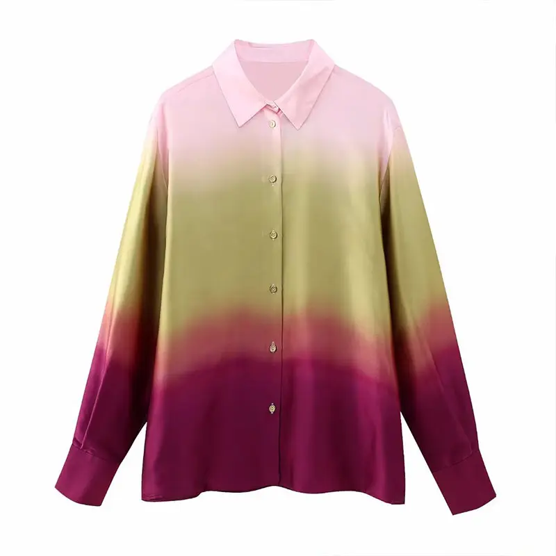 ZATRHMBM Women 2023 Spring New Fashion Tie-Dye Printed Blouse Vintage Long Sleeve Button Up Female Shirts Blusas Chic Top