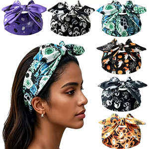 Fascia per capelli annodata di Halloween, fascia larga stampata con teschio, zucca, pipistrello e fantasma, accessorio elastico per capelli sportivi e yoga da donna - Product Image 1