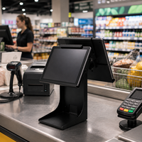 Support de tablette POS à double écran PS-20B, rotatif à 90 degrés, support inclinable en métal avec espace pour imprimante et gestion des câbles pour le commerce de détail