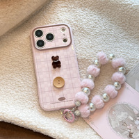 Coque magnétique en TPU style coréen motif ours en peluche rétro pour 16 Pro Max, épaisseur 17,11 mm, largeur 13 mm