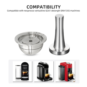 1Pod 1Tamper Set 80ml/2.4oz Capsule de café en métal en acier inoxydable compatible avec Vertuoline GCA1 <span class=keywords><strong>Delonghi</strong></span> ENV135S Maker - Product Image 4