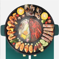 Ménage commercial dessus de table marmite électrique et gril plaque détachable sans fumée intérieur multifonction 2-en-1