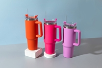 스테인레스 스틸 라이트 그레이 40 OZ 자동차 텀블러 야외 커피 우유 차 손잡이와 빨대가있는 맥주 잔