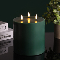 Bougie LED à flamme Matti's Green, à piles, en forme de pilier, en cire de paraffine, couleur ivoire, grande taille, 3 mèches, décoration d'intérieur