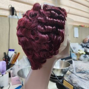 FH Precio barato Pixie Peluca corta rizada suelta Cabello humano Transparente 13x4 Peluca frontal de encaje para mujeres negras - Product Image 3