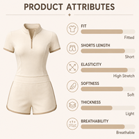 Ensemble deux pièces sportif beige pour femme avec bordure contrastante et demi-fermeture éclair, coupe ajustée personnalisée, tenue athlétique décontractée, vente en gros