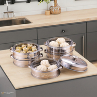Yolecen Petit plateau à vapeur en acier inoxydable à double oreille avec fond en bambou Shaxian Steamers avec fond en acier