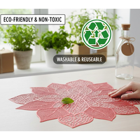 Napperon de table jetable en PVC antidérapant, motif végétal, forme de lotus, rouge, luxueux, résistant à la chaleur