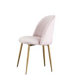 Silla de Comedor Moderna Tapizada en Terciopelo con Patas de Metal Dorado, Tela de Color Rosa, Muebles para Hotel - Product Image 2