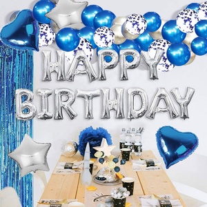 Suministros de Decoración para Fiestas de Cumpleaños, Globo de Látex Azul Plateado, Globo de Confeti Azul y Juego de Globos de Corazón de Papel Metálico de Feliz Cumpleaños - Product Image 6