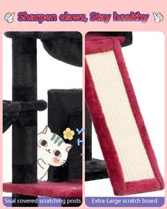 Gotico albero di gatto torre con 2 cestini grande piattaforma gratta e vinci per gatti interni nero rosso condominio - Product Image 4