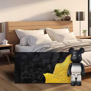 WVMAPTA - Arte Abstracto en Lienzo para Pared, Decoración Negra y Dorada para Sala de Estar, Oficina, Minimalismo, Arte 3D para Dormitorio, Tamaño 20 x 40 Pulgadas, China - Product Image 2