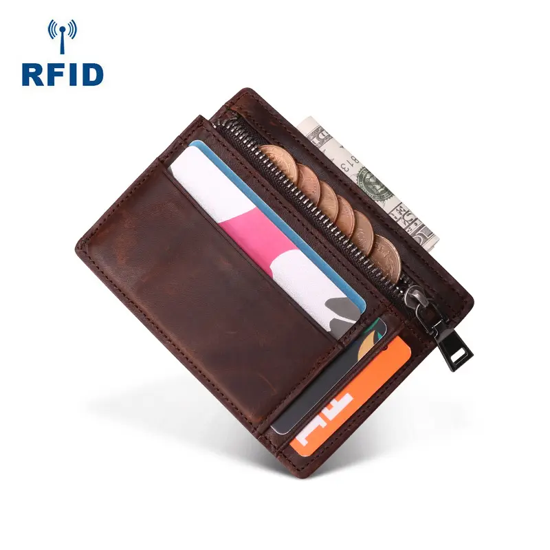 Dompet Pendek Saku Koin Pria, Dompet Pendek Saku Koin Ritsleting Kulit Pria Bisnis Penjualan Laris Pemblokir RFID Kapasitas Besar