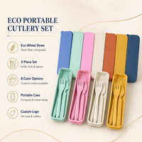 Ensemble de couverts réutilisables écologiques en paille de blé, 3 pièces (cuillère, fourchette, couteau), portable pour le voyage, le bureau, le pique-nique et la boîte à lunch