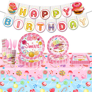 Décorations de fête d'anniversaire sur le thème des sucettes, 60-80 pièces, ensemble de vaisselle pour filles, célébration sucrée - Product Image 1