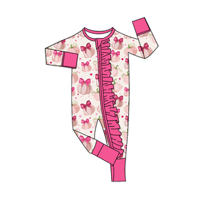 LR3058 Conjunto de pelele rosa con estampado de calabazas y lazos para bebé, niña, manga corta, venta al por mayor - Product Image 3