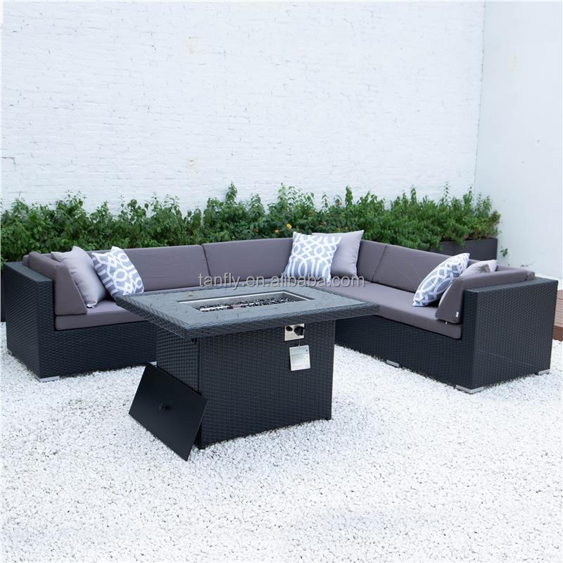 Patio Garden Outdoor Furniture Sets With Fire Pit Table Modern Rattan Sofa Waterproof Sectional Sofa Set