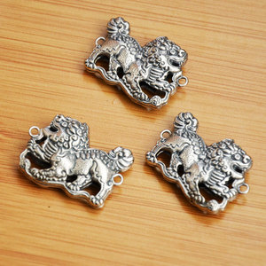 Pendentif Qilin en argent Three-Seven 32x24x8mm, double anneau, accessoire de bijouterie DIY, style ethnique, couleur argent antique - Product Image 2