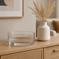 Porte-bougie en verre transparent rond, bol en verre bas et droit pour la maison, la table, les mariages et les centres de table événementiels