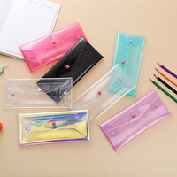 Pochettes de rangement transparentes à bouton-pression en gros, trousse à cosmétiques, étui à stylos et crayons, porte-papeterie simple, personnalisable pour étudiants, protection UV