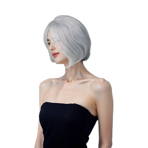 Peluca de Bob <span class=keywords><strong>corto</strong></span> <span class=keywords><strong>gris</strong></span> plateado para <span class=keywords><strong>mujer</strong></span>, postizo sintético de aspecto Natural para uso diario, desfile de moda, fiesta de Cosplay, estilo moderno - Product Image 2