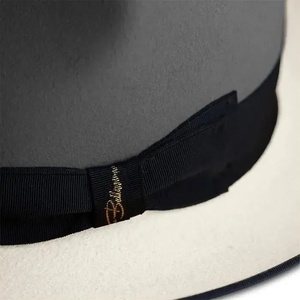 Gray Black Wool Felt Fedora <b>Hat</b> Two Tone Bow <b>Band</b> Unisex Adult Formal Cap 56-58CM - Product Image 4