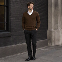 Pull en cachemire pour homme personnalisé ODM/OEM, col en V, fin, pour l'hiver, uni, manches longues